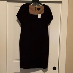 Connected Apparel Black Sheath Dress with Square Neck